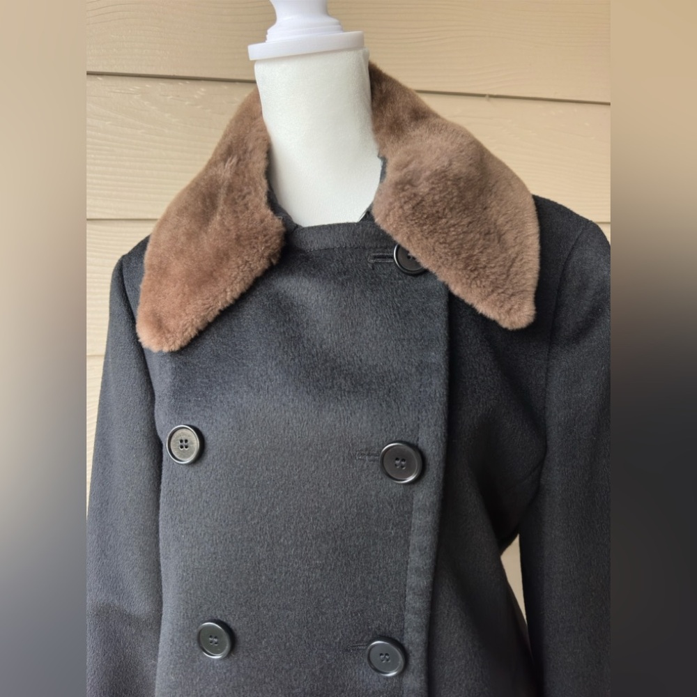 MaxMara Camel Hair Jacket Detachable Fur Collar Black Italy Woman’s Size 10 - Picture 4 of 14